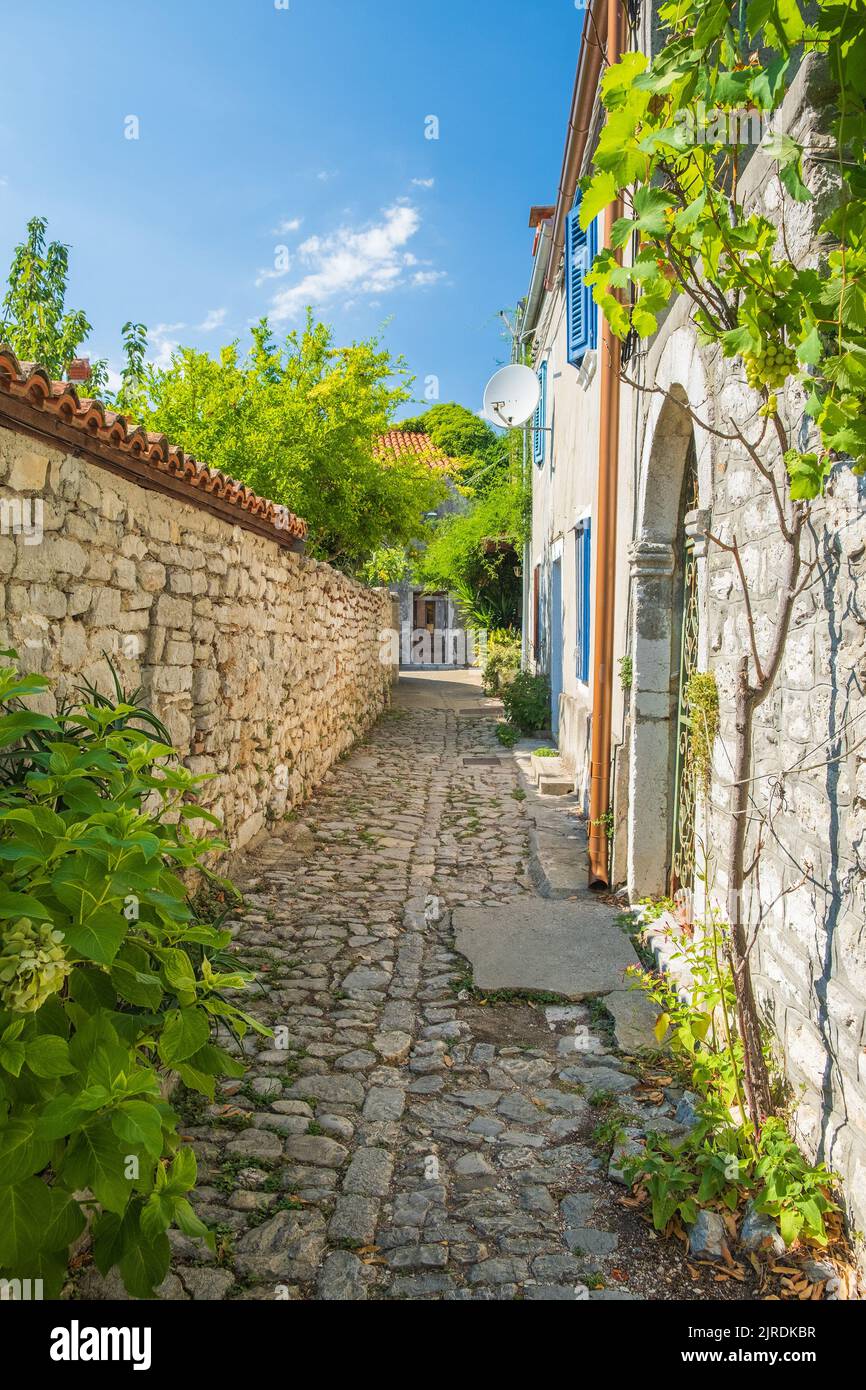 Romantic streets in the old town of Osor on the island of Cres in Croatia Stock Photo