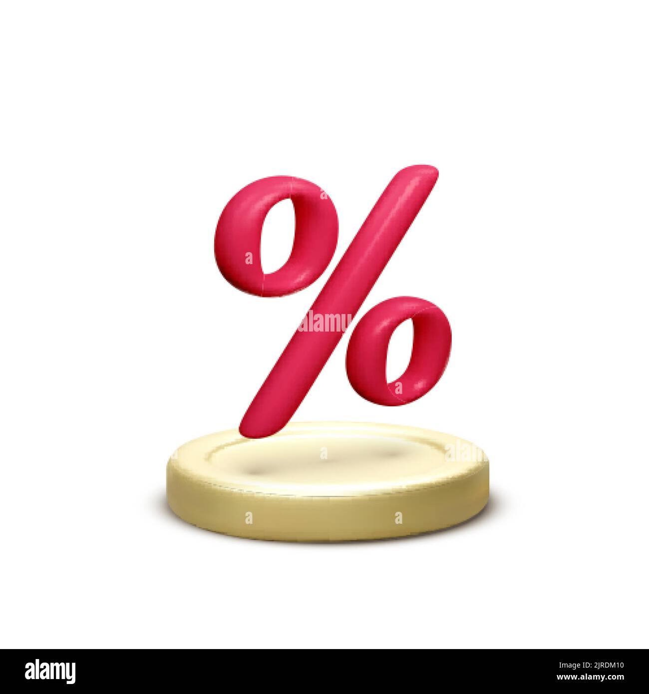 Red 3D percent symbol on gold coin. Success banking or deposit offer. Vector illustration Stock Vector