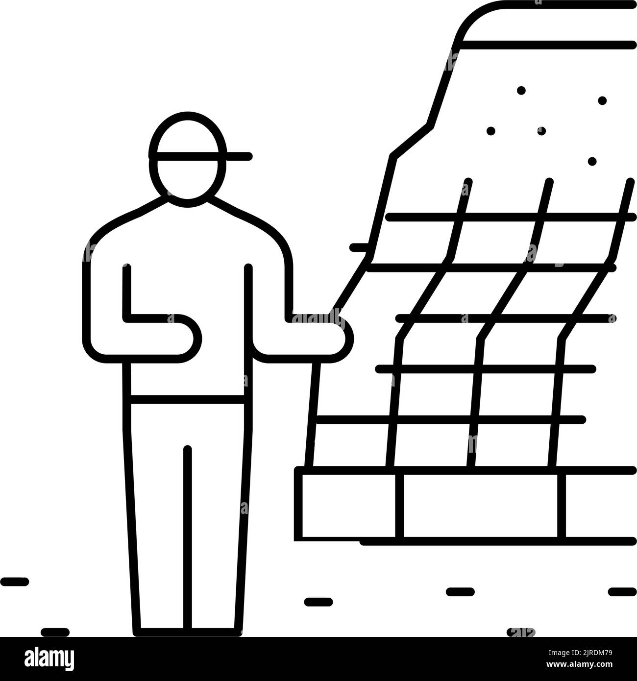 retaining wall installation repair line icon vector illustration Stock
