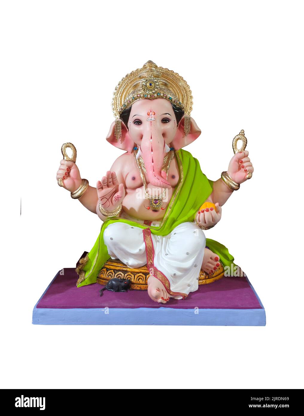 Hindu God Ganesha on white background, Ganesha Idol. Ganesh festival. Stock Photo
