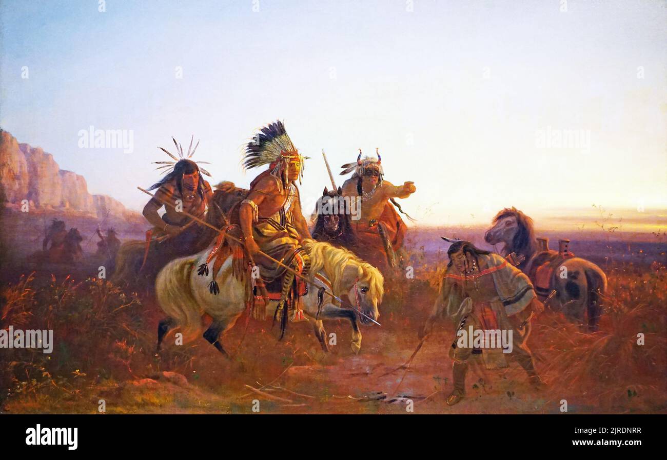 The Lost Trail (1856) by Charles Wimar (1828 – 1862) German-American painter who painted Native Americans in the Old West. Stock Photo