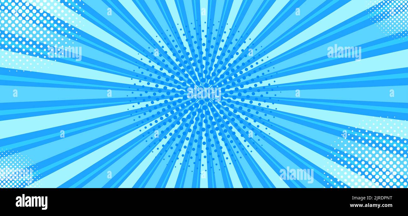 abstract blue white sun rays, retro styled comics book background ...