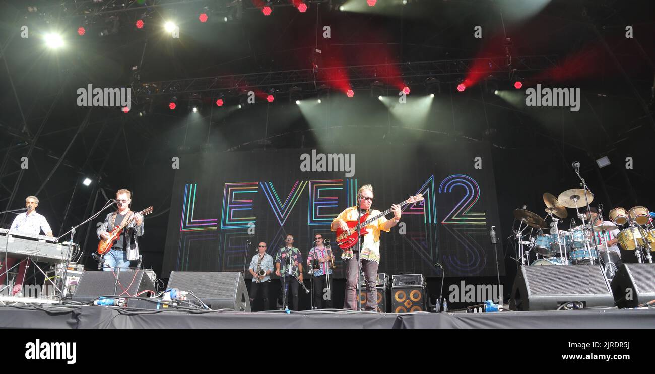 Level 42 performing on stage at the 80s music Rewind Festival South