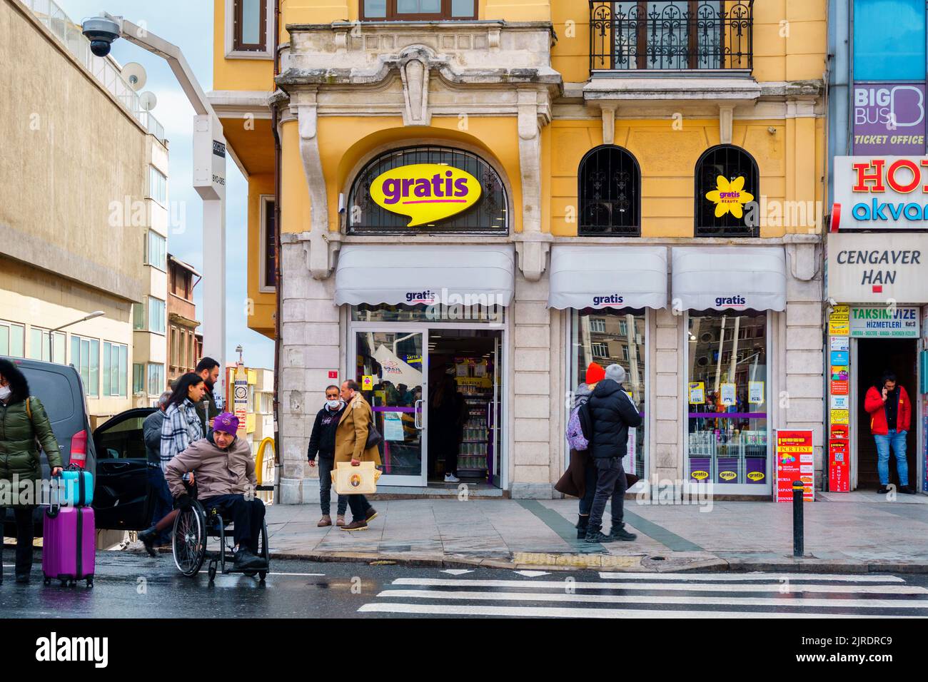 Istanbul, Turkey - Mar 20, 2022: Portrait Street View of Gratis Cosmteics Shop in Taksim Area. Stock Photo
