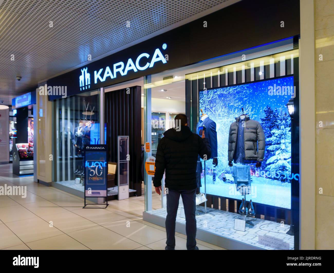 Fatih, Istanbul - Mar 23, 2022: Landscape View of Karaca Ready Wear Store. It was Founded in Bandirma in 1917 Exporting to Europe and the Middle East Stock Photo
