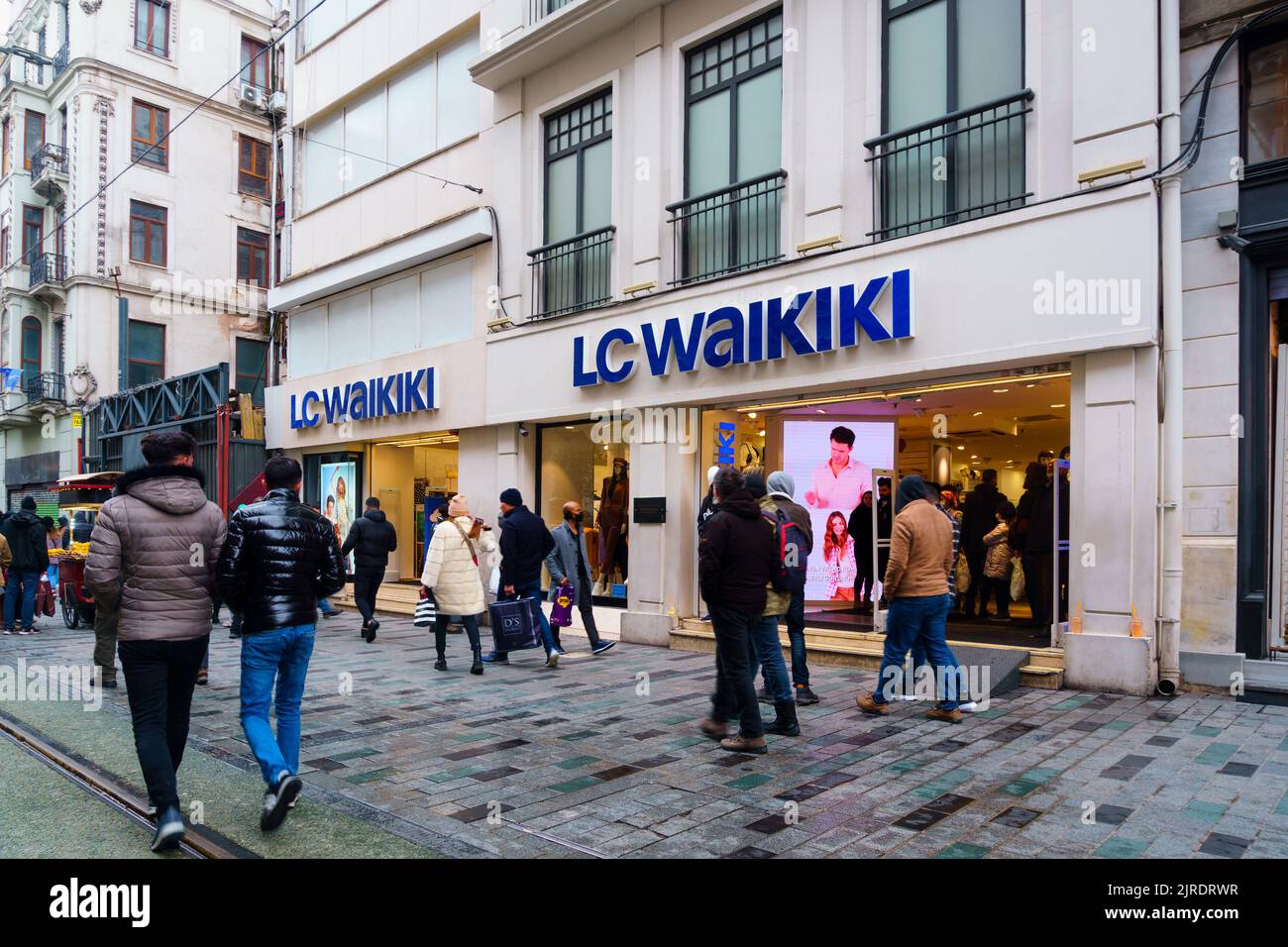Istanbul, Turkey - Mar 20. 2022: Close-up Landscape View of LC Waikiki Store in Istiklal Street in Taksim District. Istanbul, Turkey - Mar 17, 2022: L Stock Photo