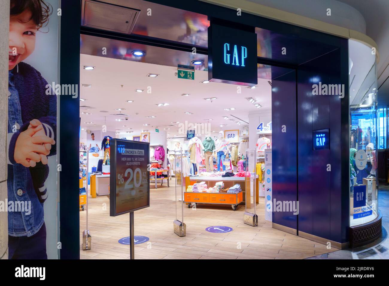 Istanbul, Turkey - Mar 20. 2022: Close-up Landscape View of GAP Store inside Demiroren Istiklal Mall. Gap is an American Clothing and Accessories Reta Stock Photo