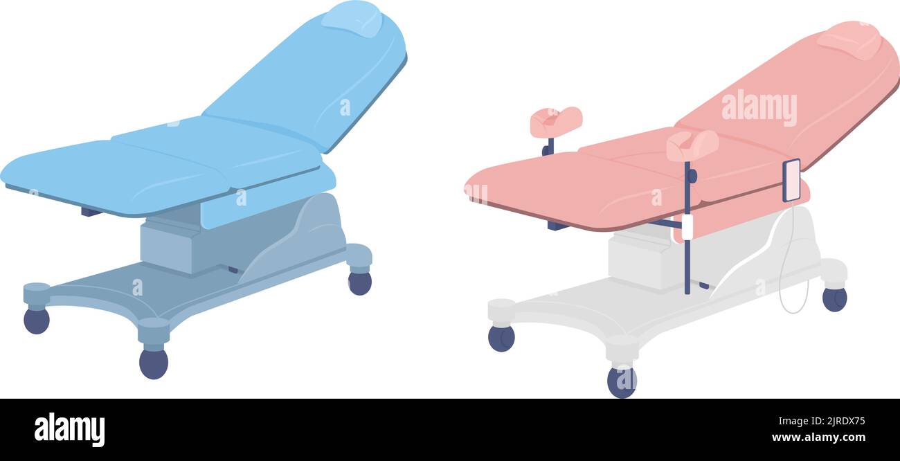 Medical examining chairs semi flat color vector objects set Stock Vector