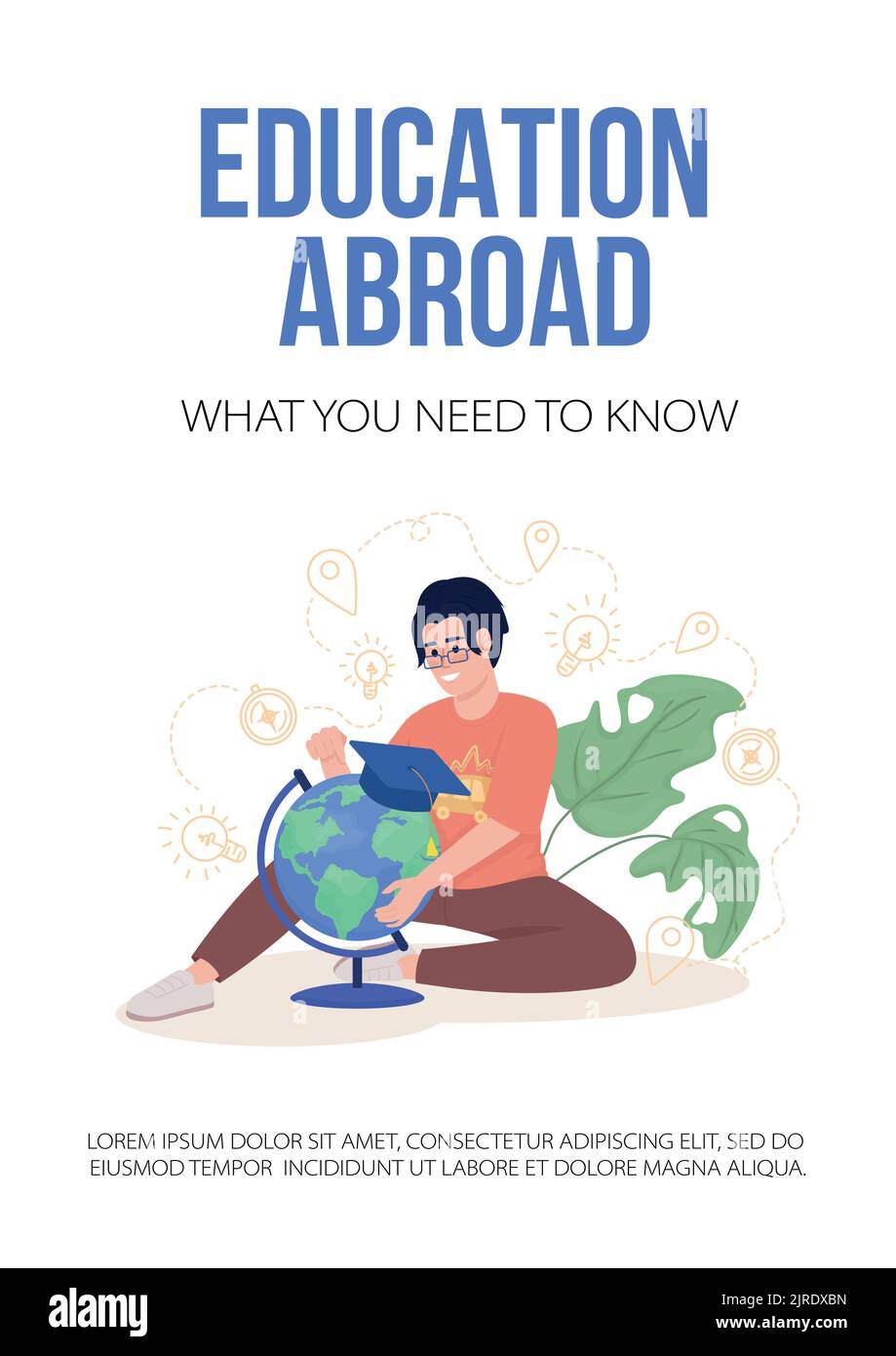 Education abroad flat vector banner template Stock Vector