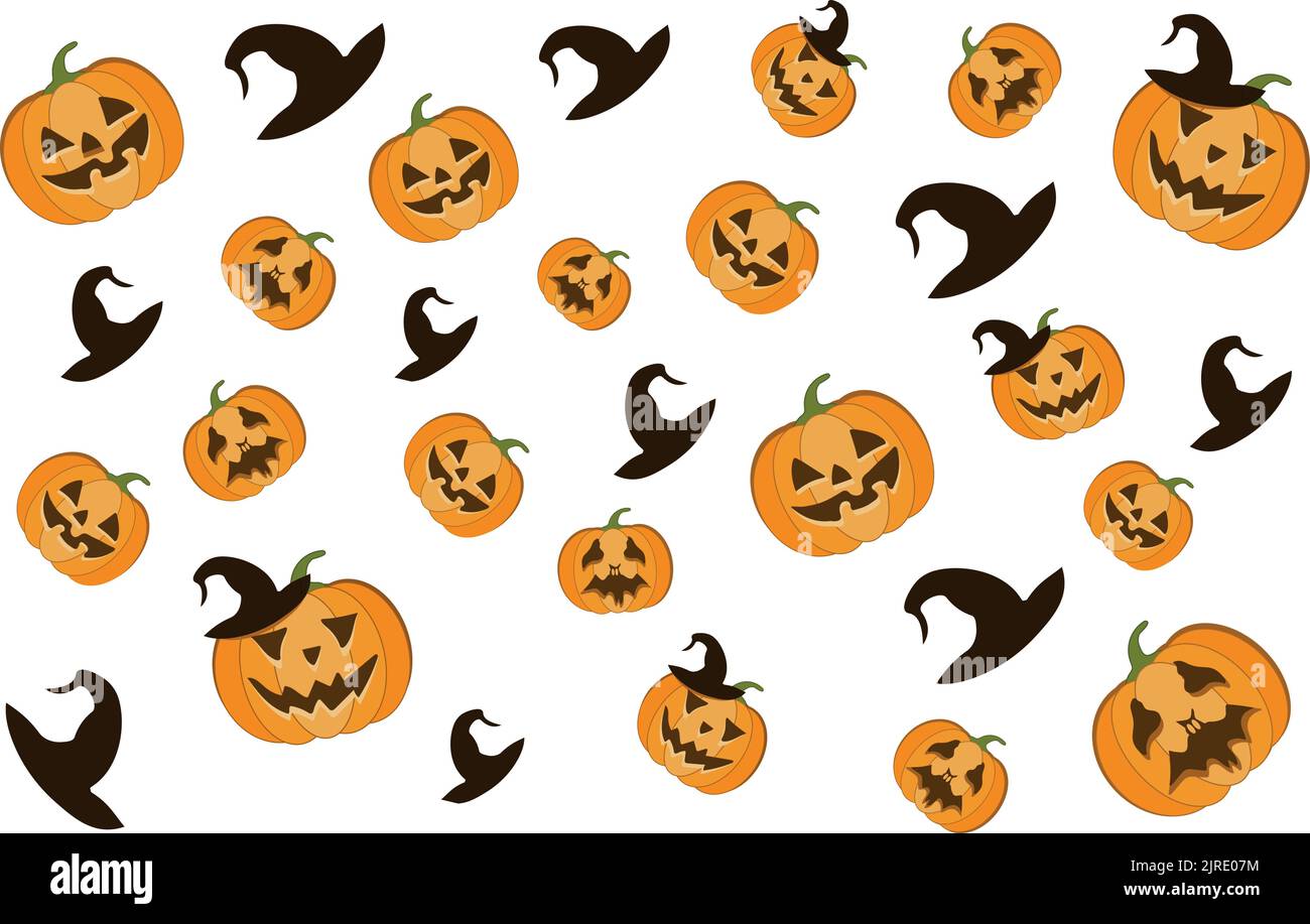 Vector Halloween seamless background with jack-o-lanterns pumpkins. Stock Vector