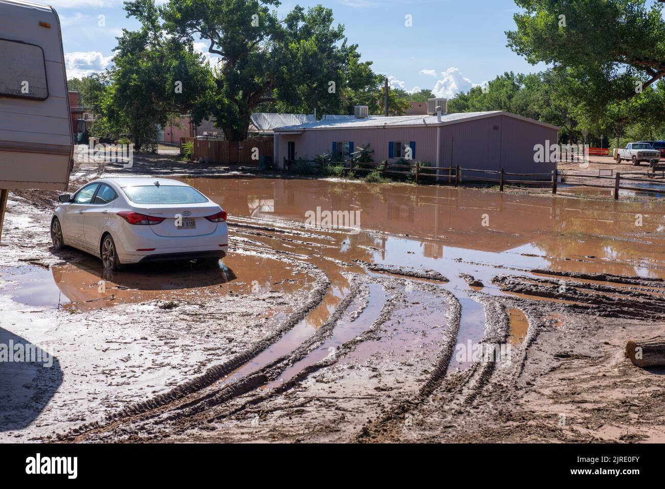 Flood water and mud the day after a flash flood in Moab, Utah Stock