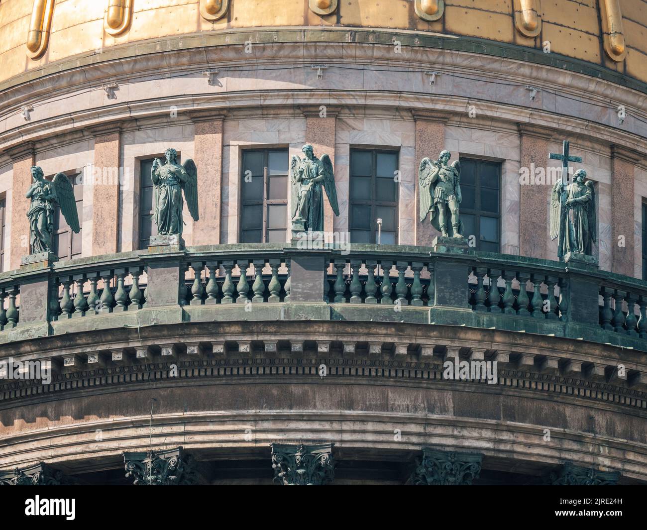 Saint Isaac Cathedral close up dome with statues in St. Petersburg, Russia. Stock Photo