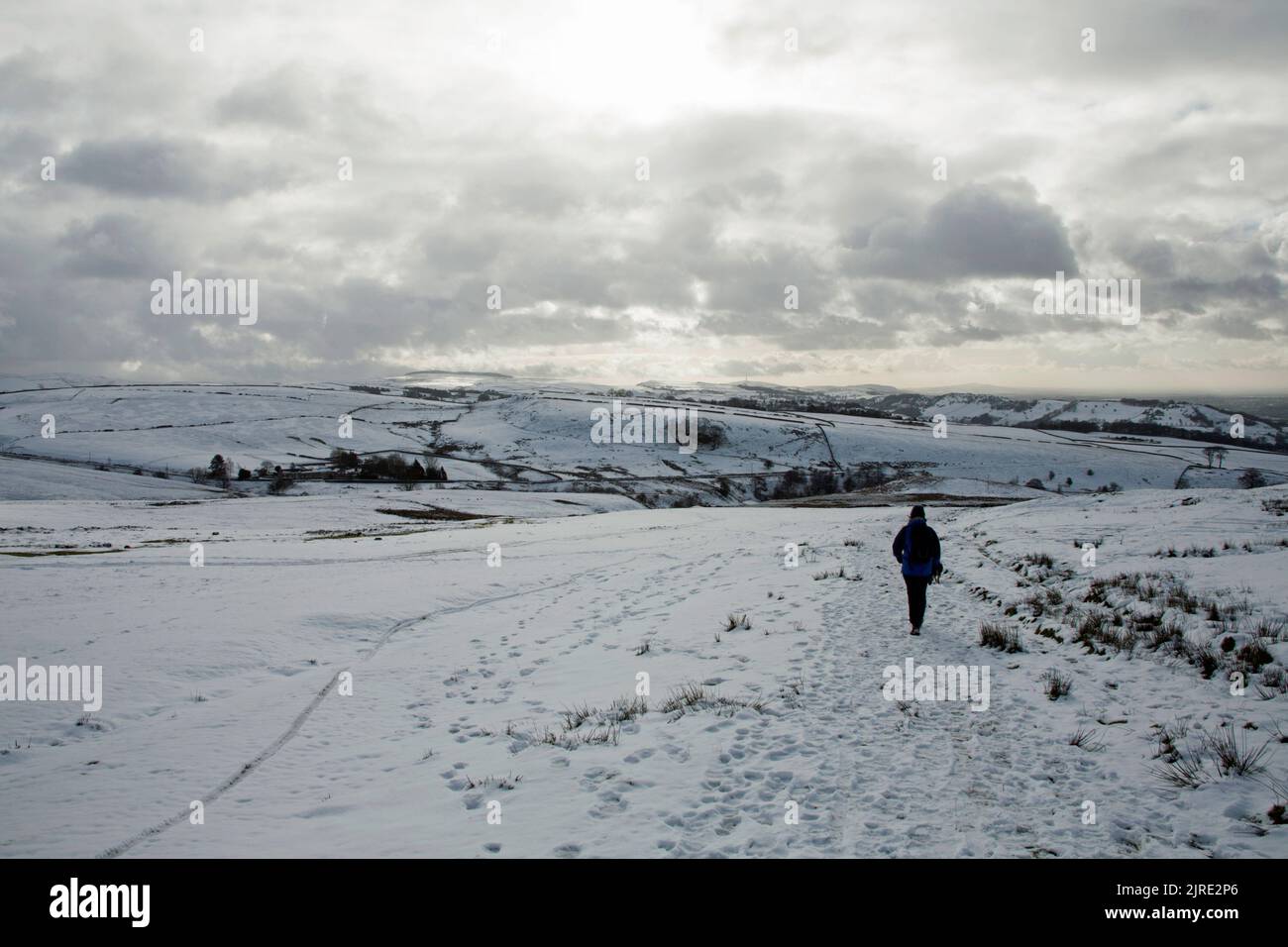 Hiking near Bowstonegate above Lyme Park on a winter day Cheshire England Stock Photo