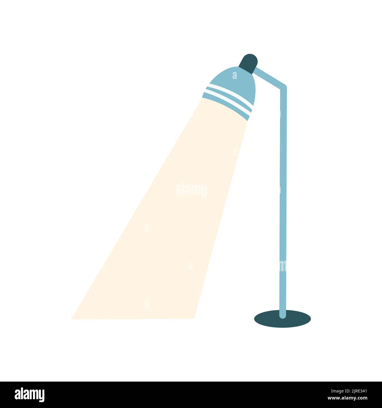 Floor lamp with light on in cartoon flat style. Vector illustration of interior furniture, torchere, cozy home Stock Vector