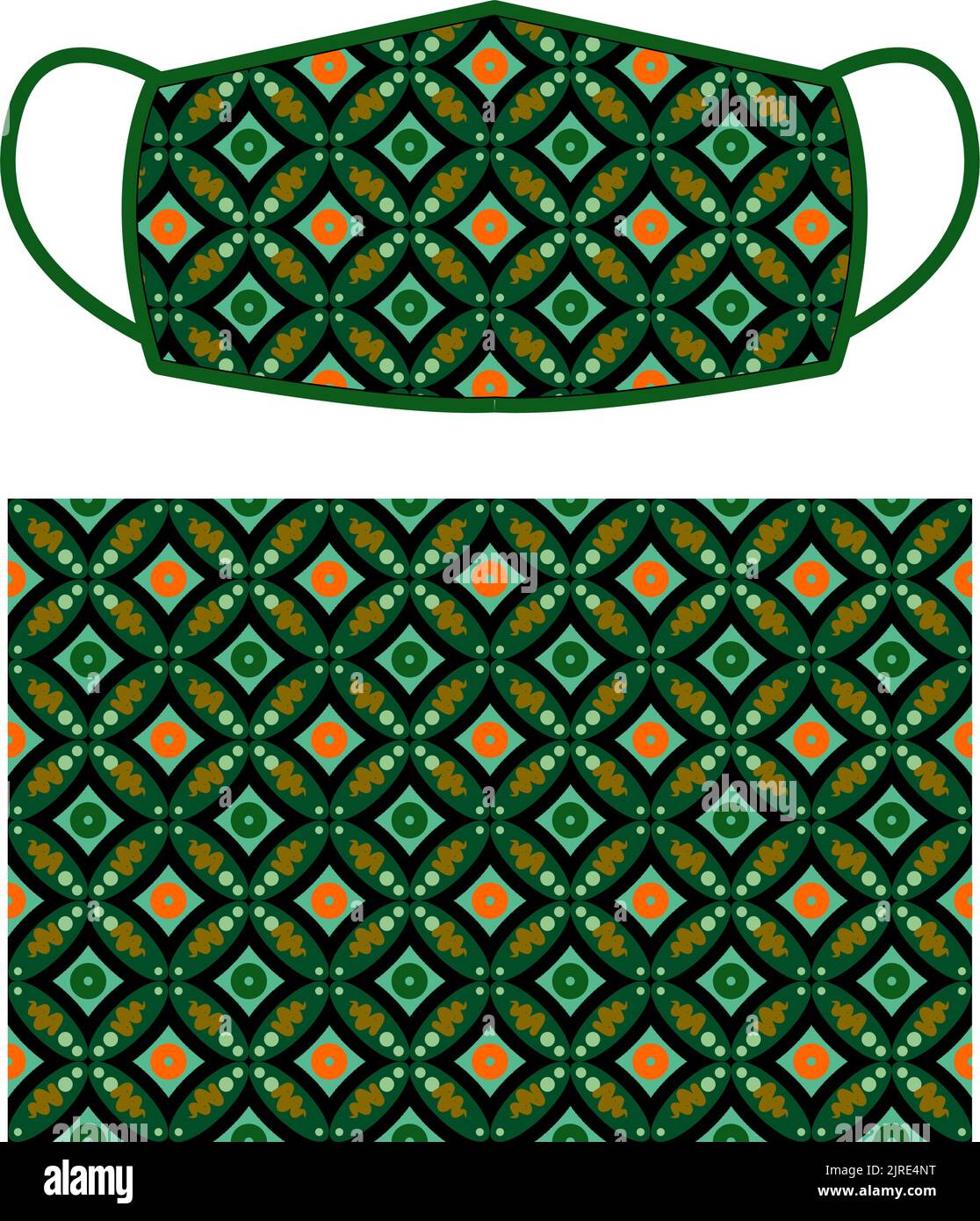 A digital illustration of a protective face mask with an abstract pattern and a part of the pattern Stock Vector