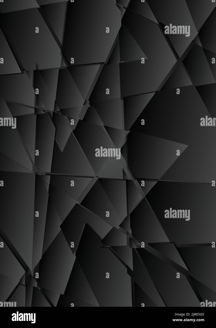 Black abstract tech polygonal fragments geometric background. Vector