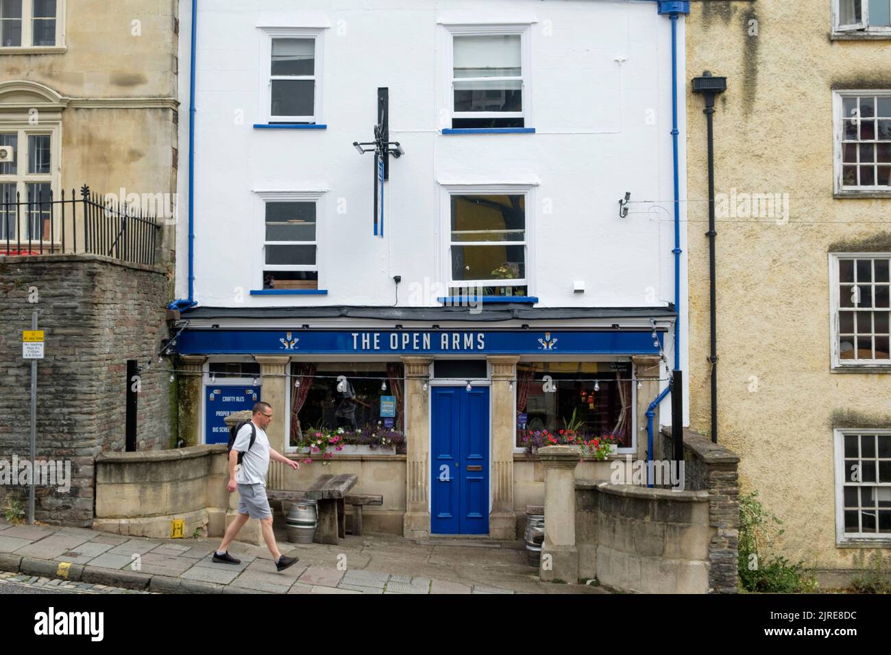 The Open Arms Pub on St Michaels Hill Bristol. Originally called the Colston Arms, then Ye olde Pubby McDrunkface after the BLM protests and Colston backlash; is now renamed as the Open Arms. Stock Photo