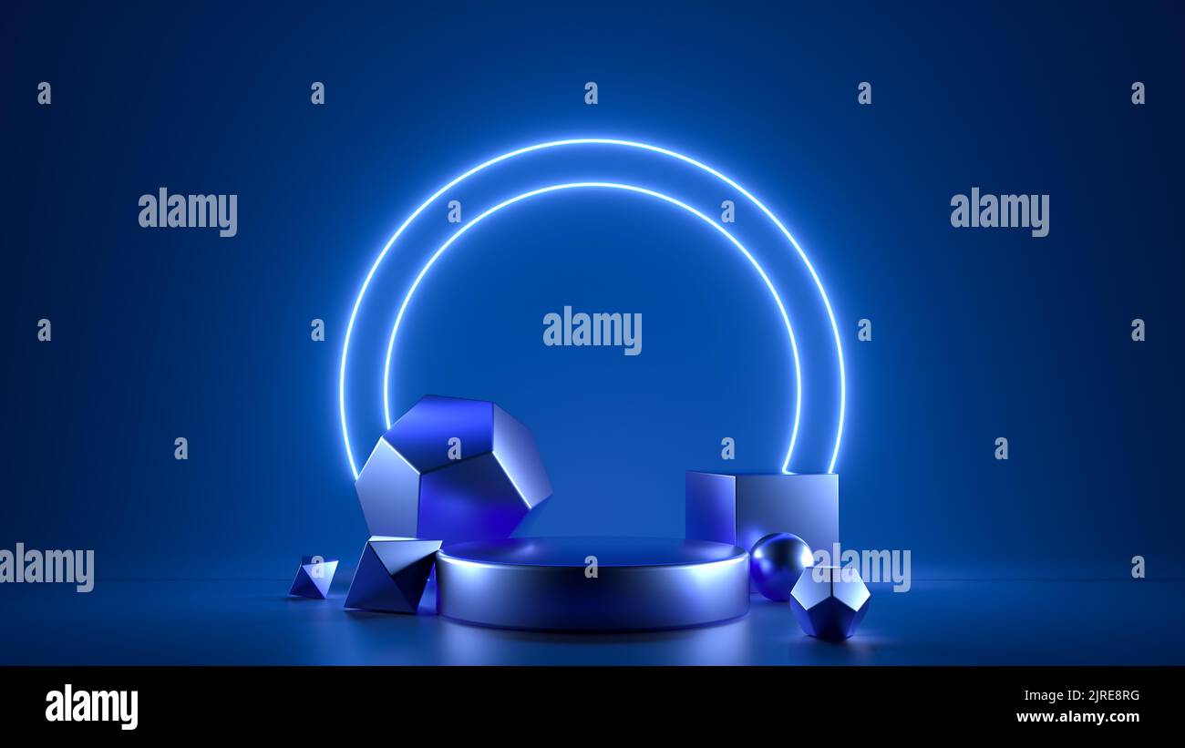 dark glowing geometric abstract scene 3d render background. Product ...