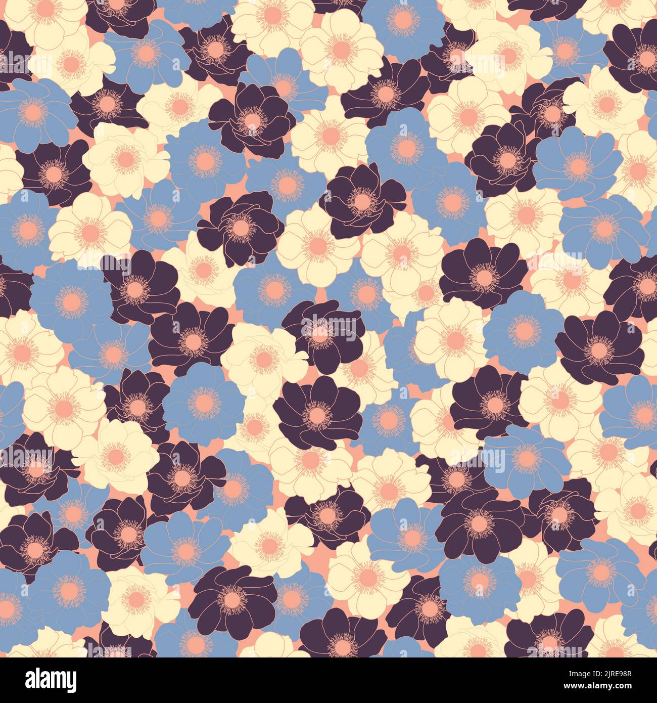 Vector floral anemone seamless pattern. Botanical vector illustration ...