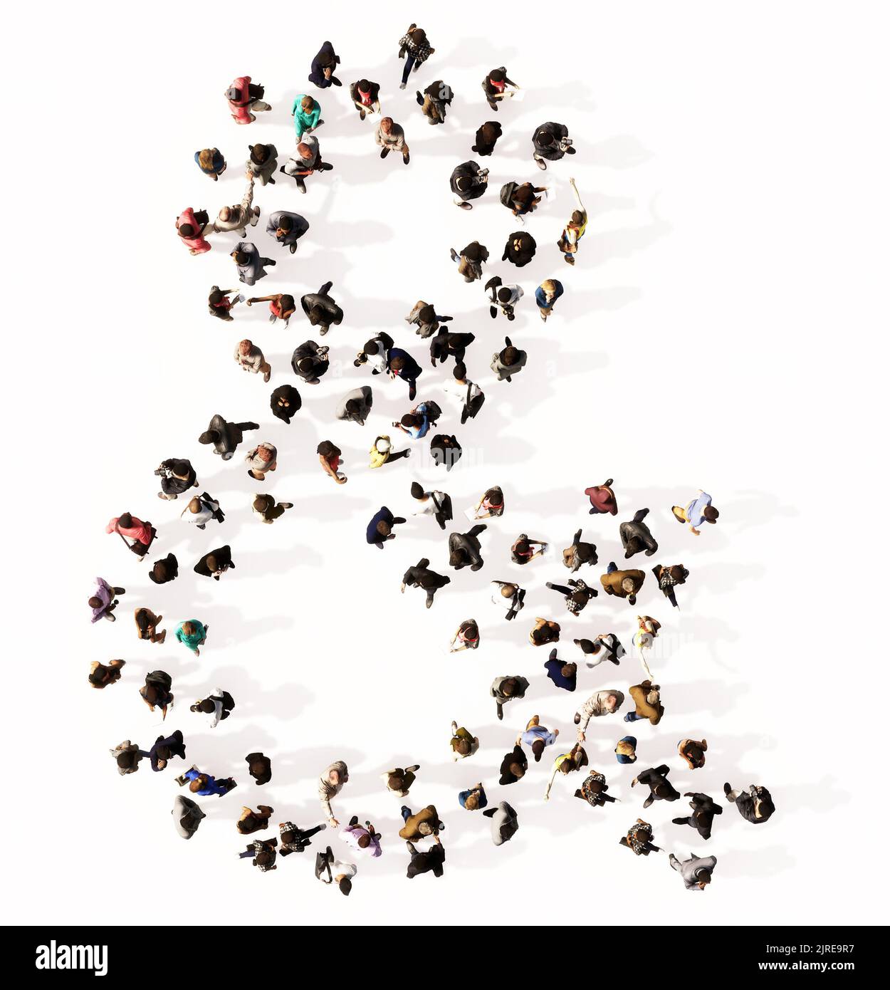 Concept or conceptual large community of people forming the & font. 3d illustration metaphor for unity and diversity, humanitarian, teamwork Stock Photo