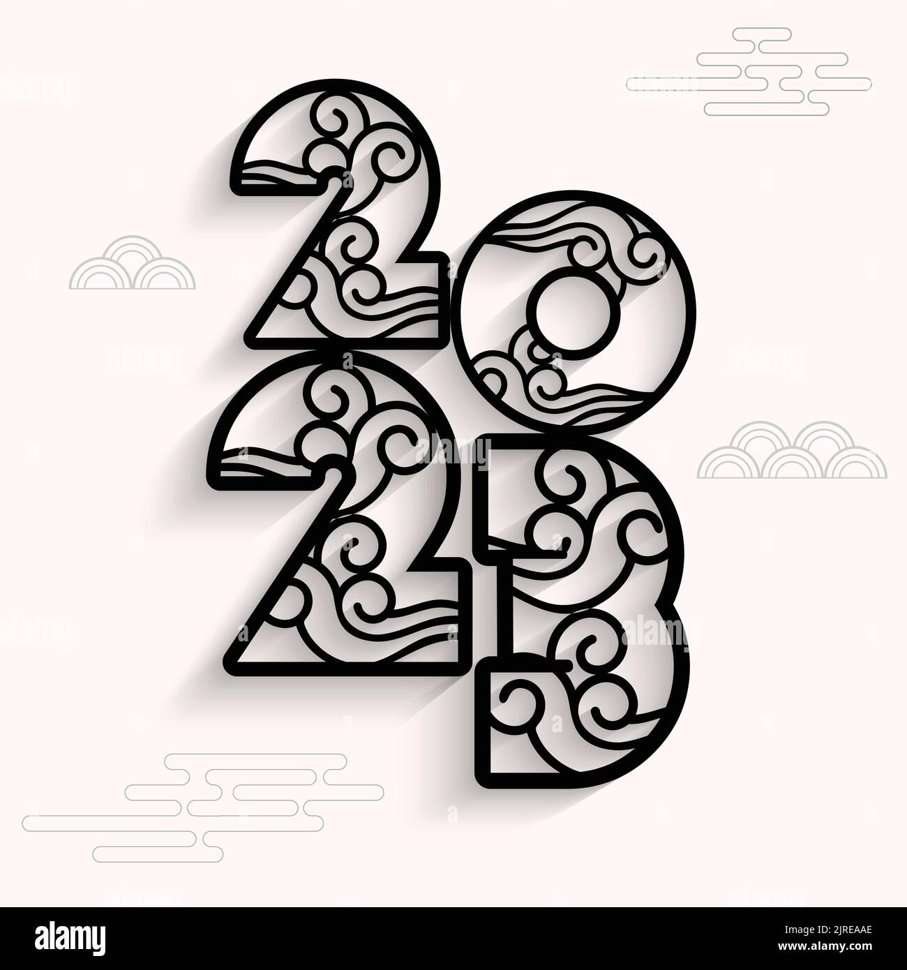 Chinese cloud pattern i numbers of new year 2023 Stock Vector