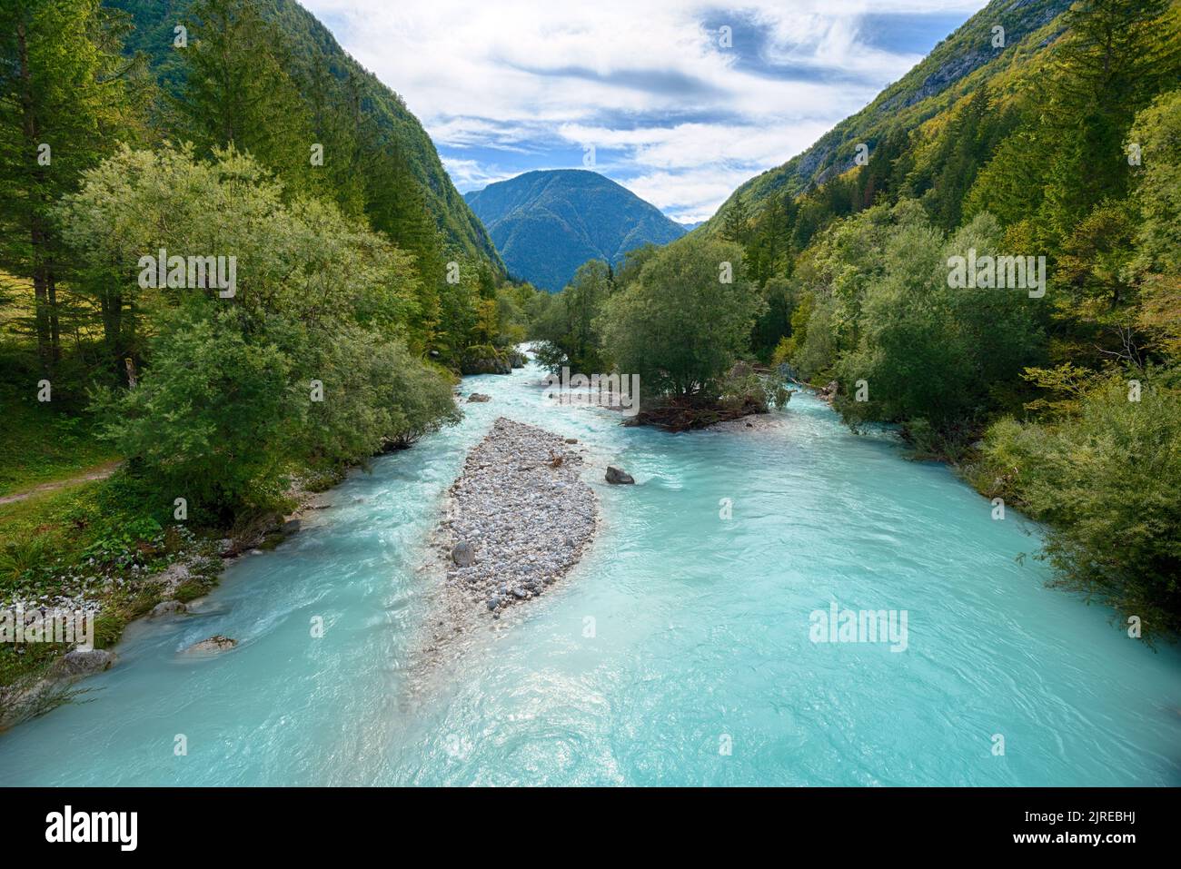 Soča river in the mountains Stock Photo