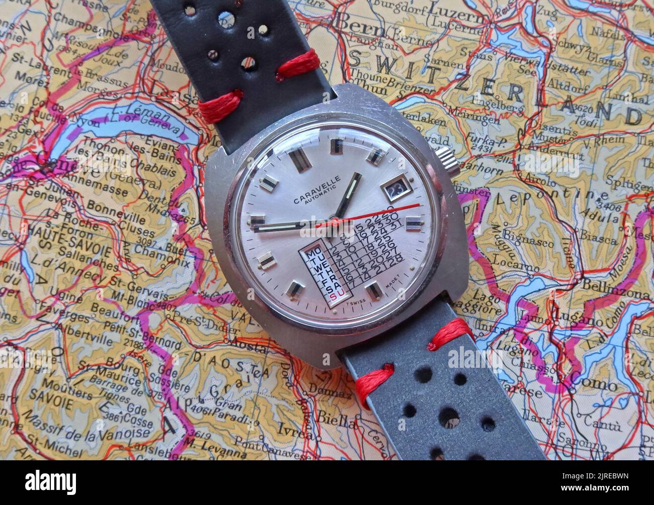 Caravelle Bulova, Automatic Swiss made,1973 perpetual calendar watch - 11UOACP movement Stock Photo
