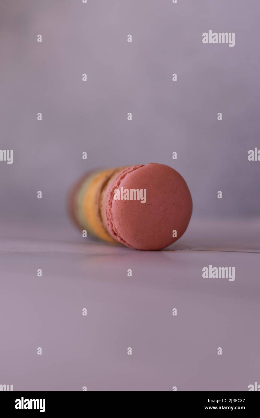 colored macaroons isolated on gray background Stock Photo