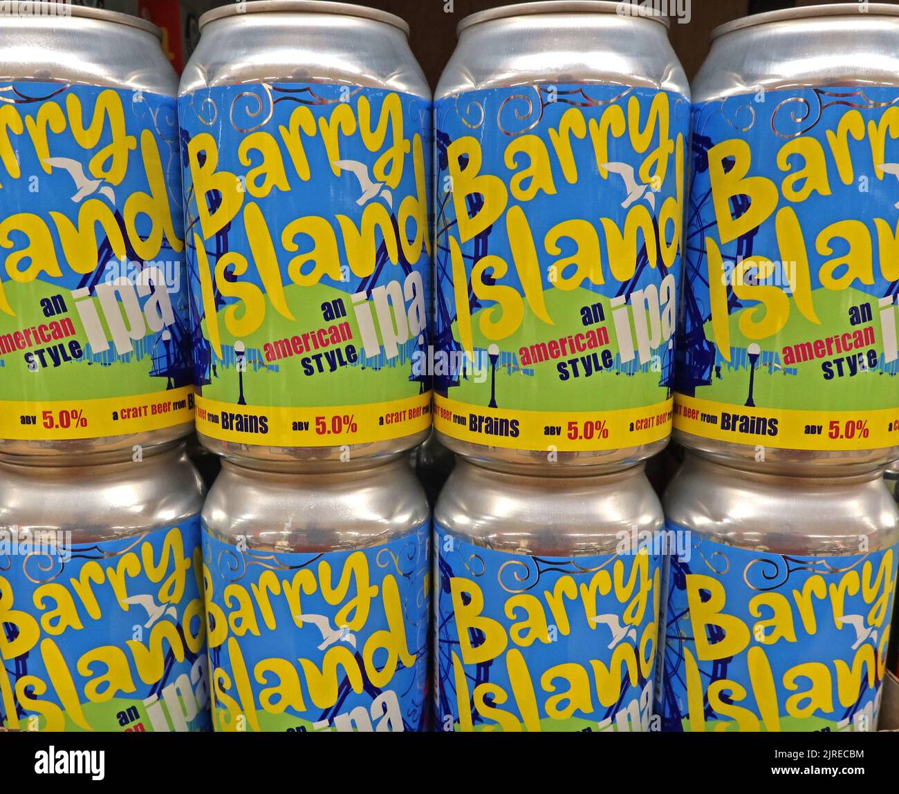 Cans of Barry Island, Fresh , Hoppy, Tidy, American Style IPA, craft beer from Brains Dragon brewery. 5% Stock Photo