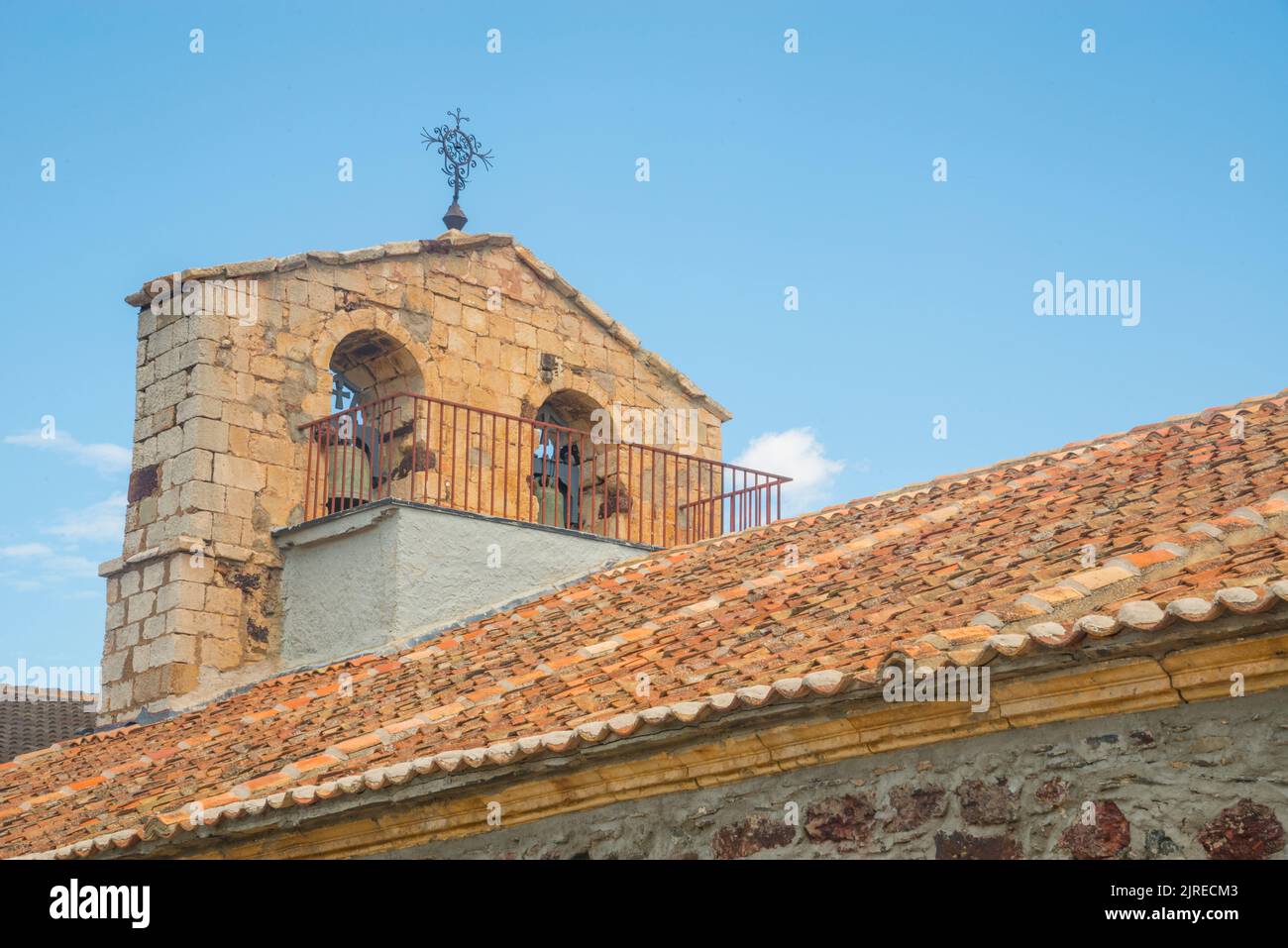 Steeple of the church. Becerril, Segovia province, Castilla Leon, Spain. Stock Photo