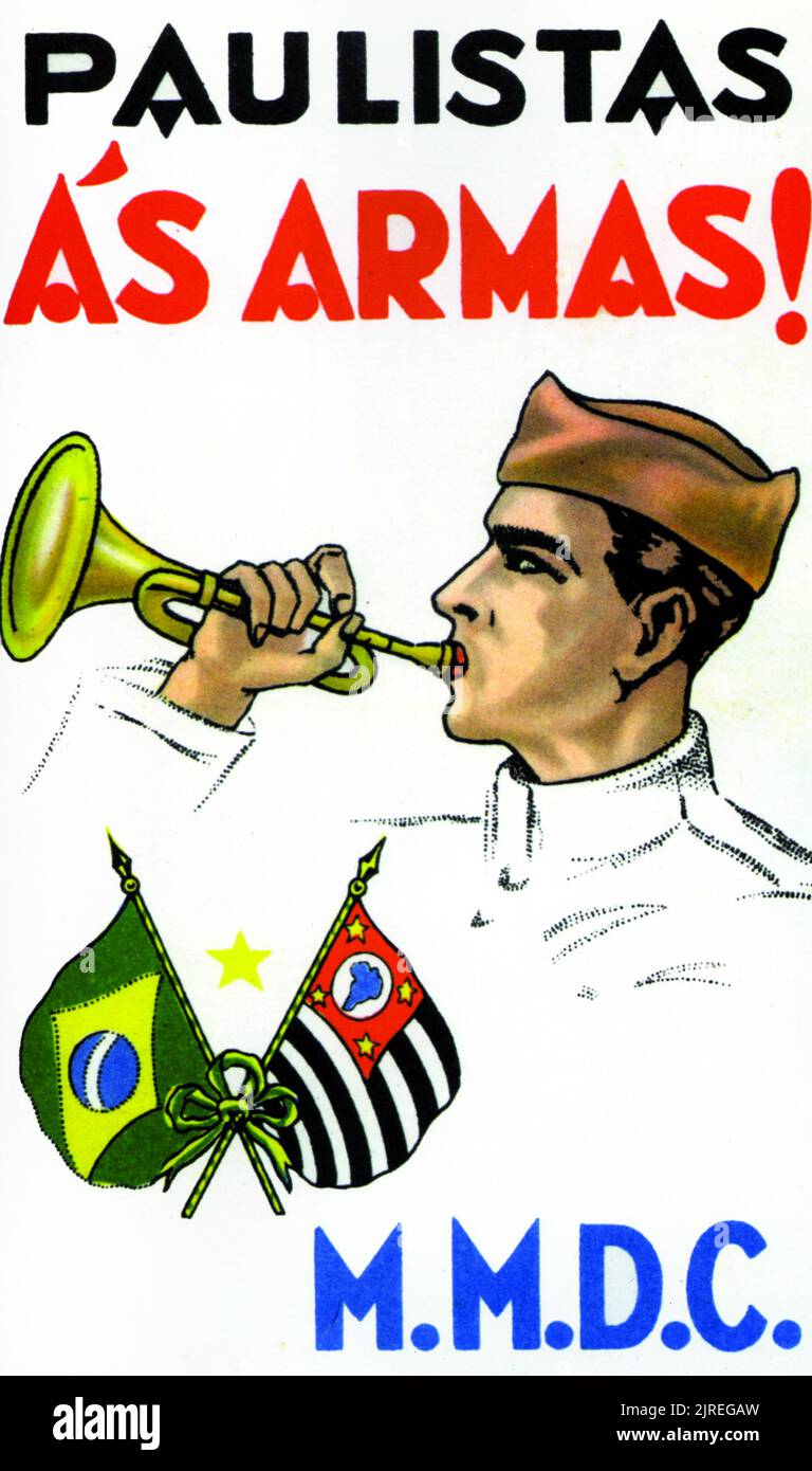 1932 Revolution enlistment propaganda poster. Cartaz de propaganda de alistamento da Revolução de 1932. Stock Photo