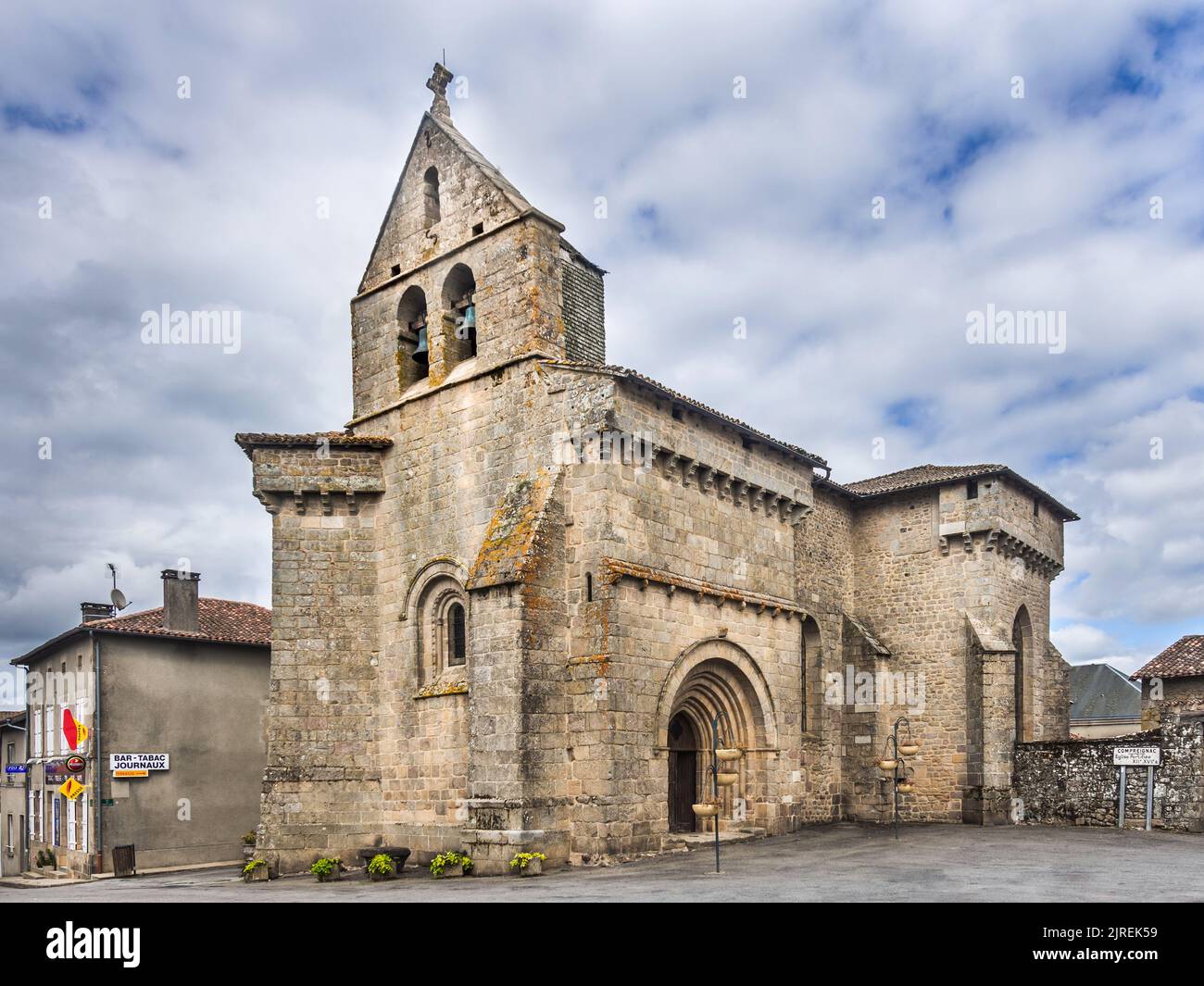 12 - 16 century fortified Saint-Martin-de-Tours church, Compreignac, Haute-Vienne (87), France. Stock Photo