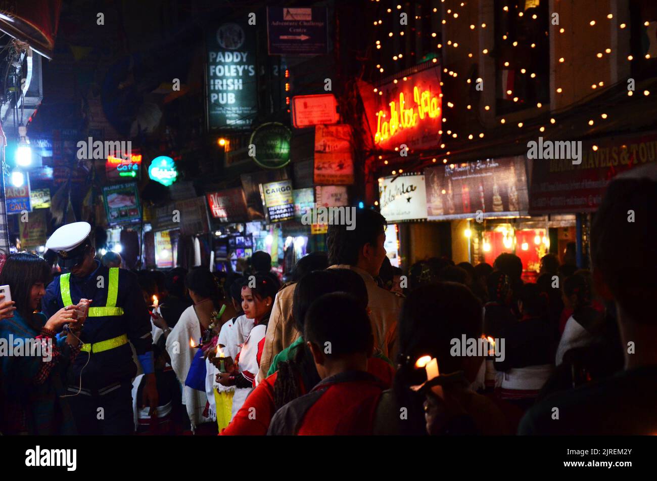 Parade of Nepalese people for celebration and respect praying rite to