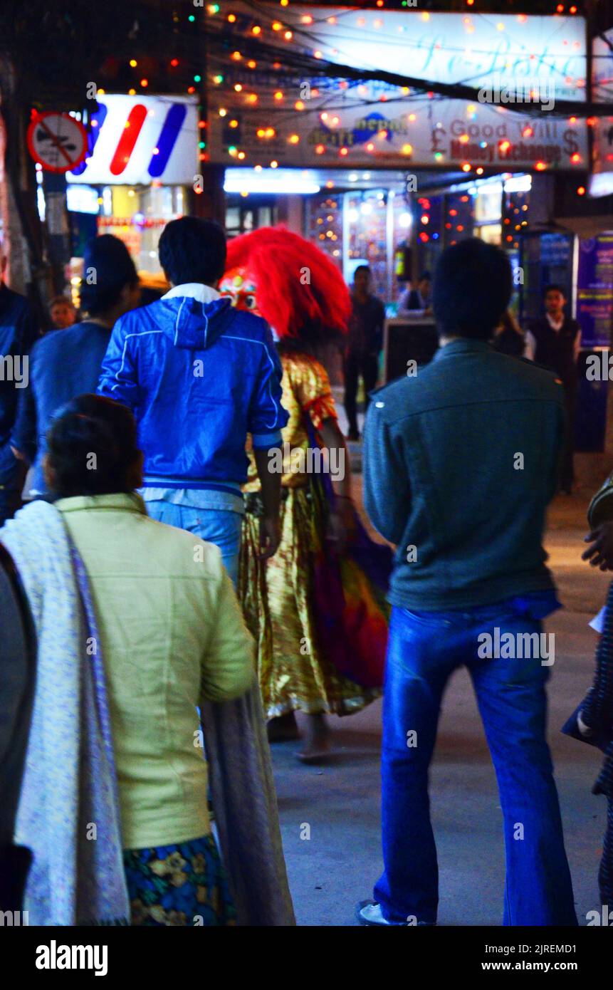 Parade of Nepalese people for celebration and respect praying rite to