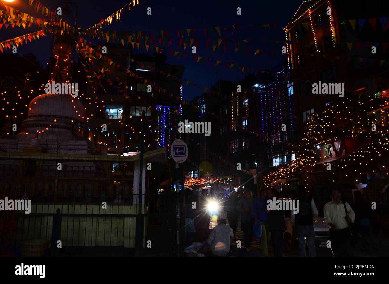 Parade of Nepalese people for celebration and respect praying rite to