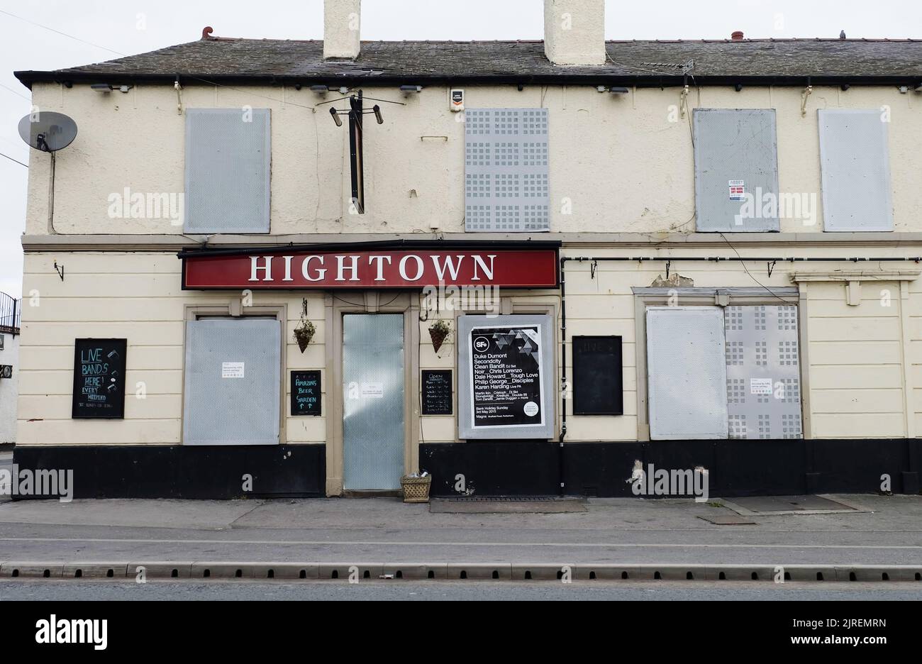 Castleford, UK - March 6th, 2015: Closed down boarded-up pub Hightown Castleford West Yorkshire UK Stock Photo