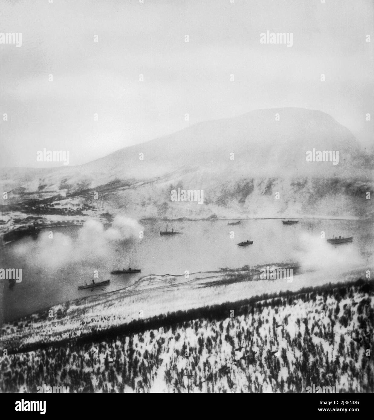 The wrecks of German supply ships sunk or left derelict at Narvik in