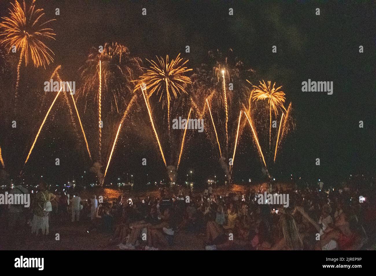 Sitges 24-08-2022 Fuegos artificiales de la Fiesta Mayor de Sitges ha sido declara Stock Photo
