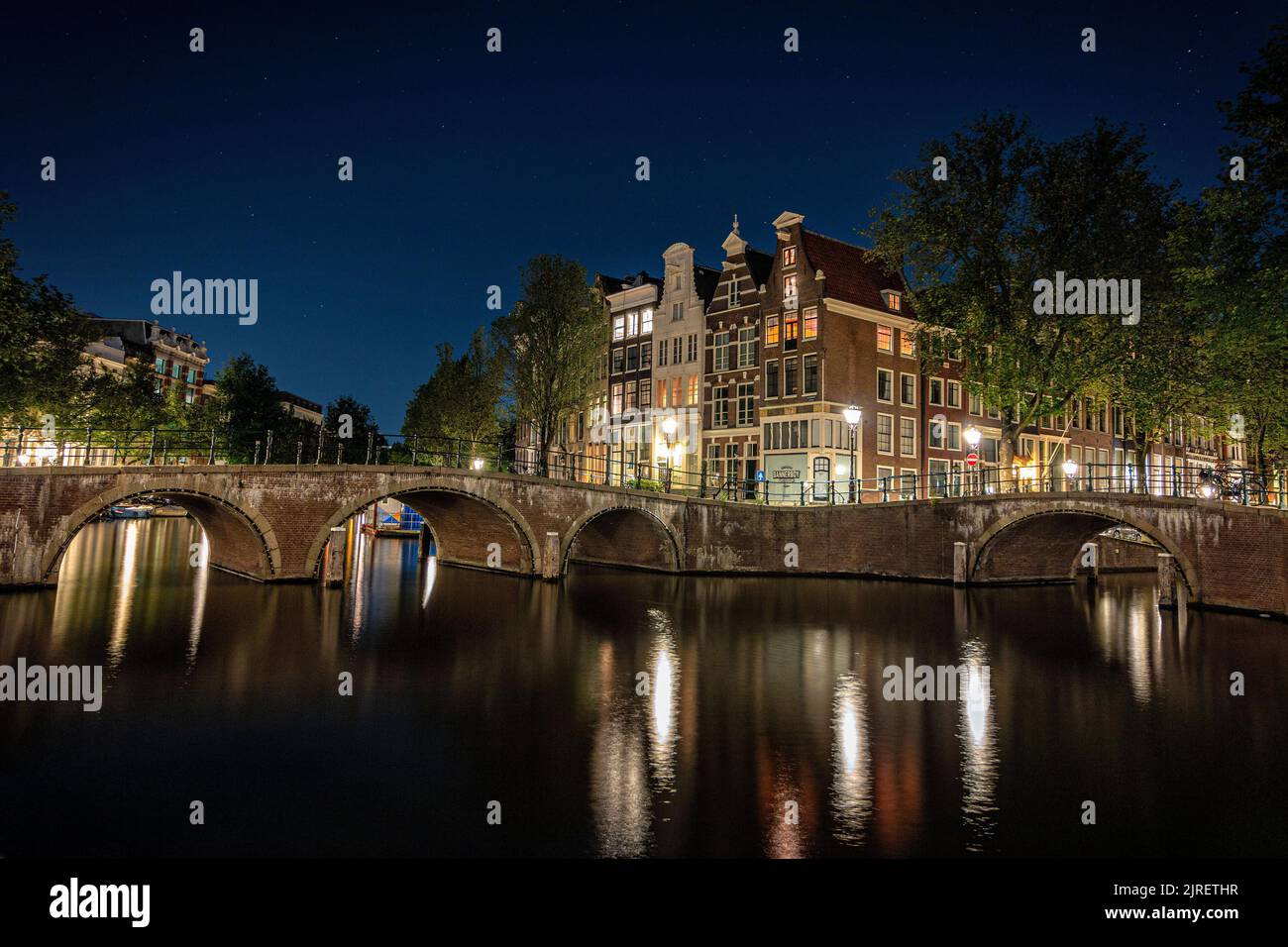 The crossing of Leidsegracht and Keizersgracht canals in Amsterdam. Stock Photo