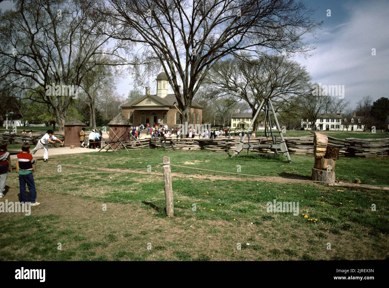 Williamsburg VA USA 4/1987. 18th century Colonial docent exhibition of