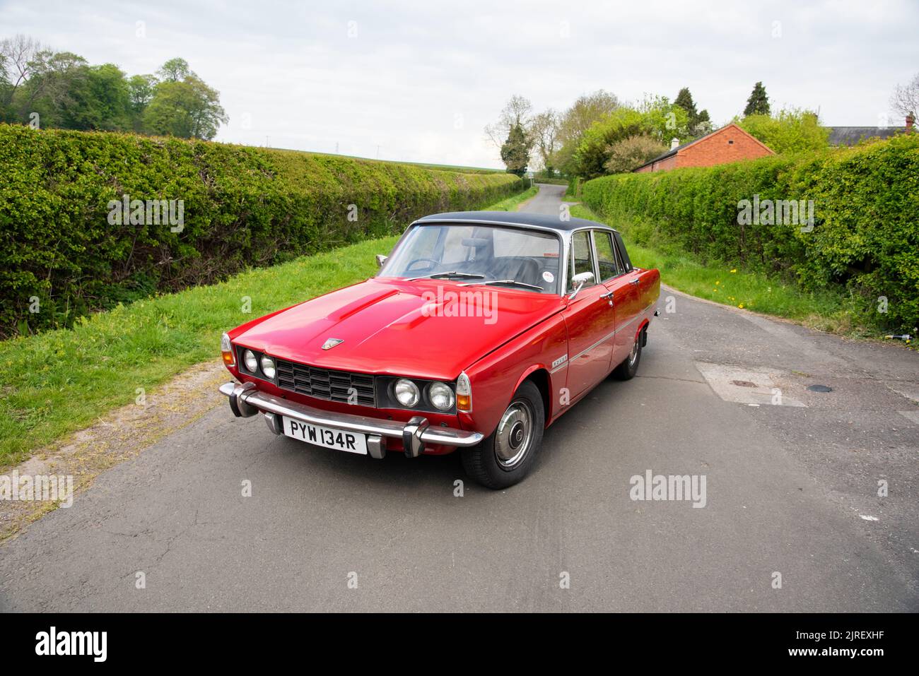 1977 Rover 2200 P6 classic car parked on a country lane in  Derbyshire, UK, on a cloudy Summer day Stock Photo