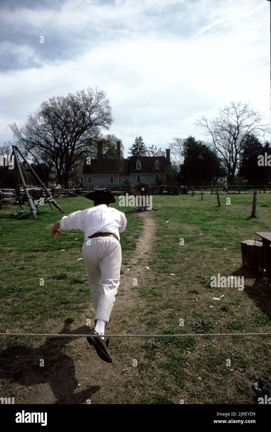 Williamsburg VA USA 4/1987. 18th century Colonial docent exhibition of