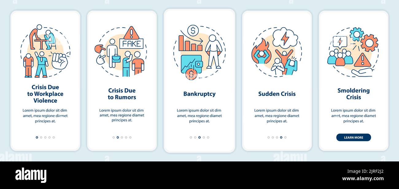 Types of risks onboarding mobile app screen Stock Vector