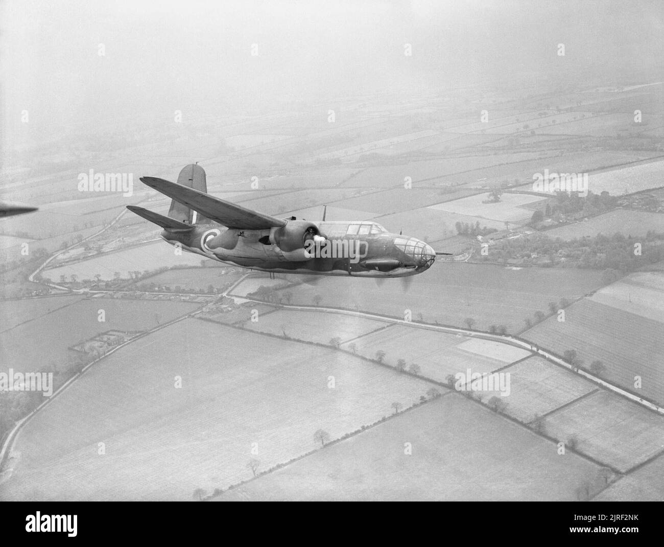 American Aircraft in Royal Air Force Service 1939-1945- Douglas Db7 and Db-7b Boston. Boston Mark III, AL775 &#145;RH-D&#146;, of No. 88 Squadron RAF based at Attlebridge, Norfolk, in flight. Stock Photo