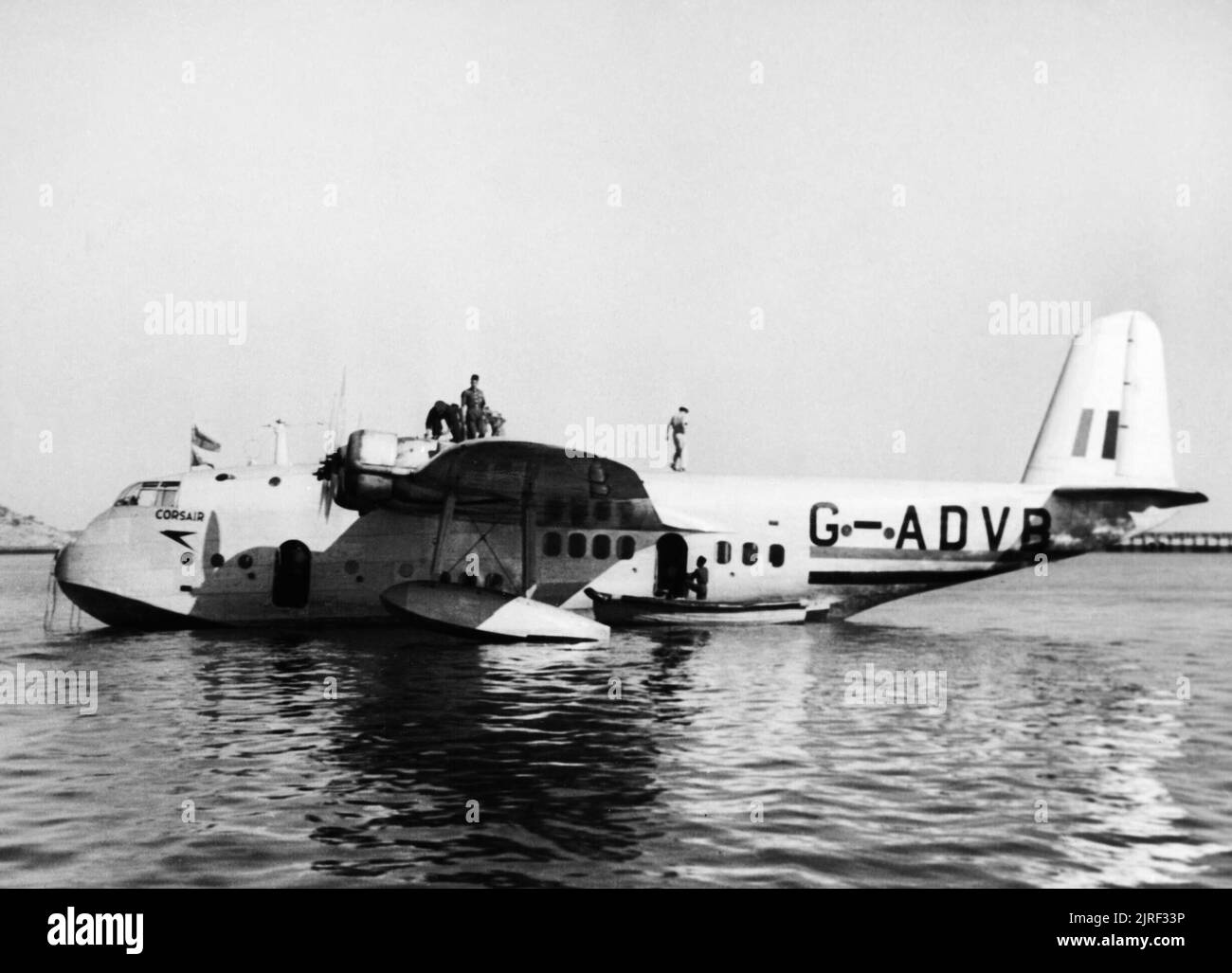 British Overseas Airways Corporation and QANTAS, 1940-1945. Short S.30 Empire ('C' Class Flying Boat), G-ADVB 'R.M.A. Corsair' moored on Lake Gwalior, India, 1941-43. Stock Photo