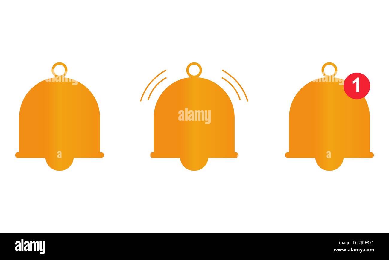 Bell icons. Message notification bell icon on white background Stock