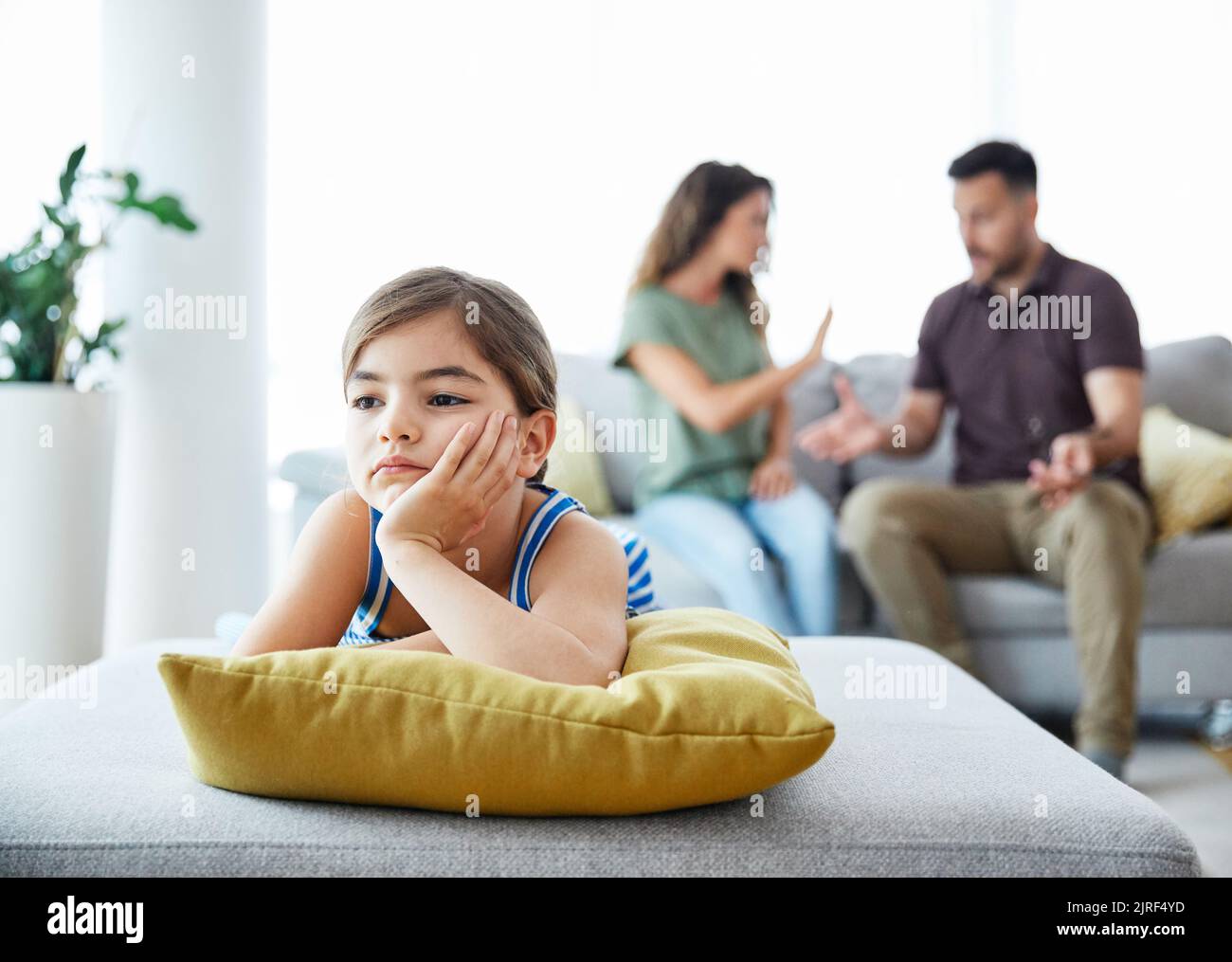 child family sad parent mother conflict father problem girl arguing divorce home fight unhappy sadness fighting Stock Photo