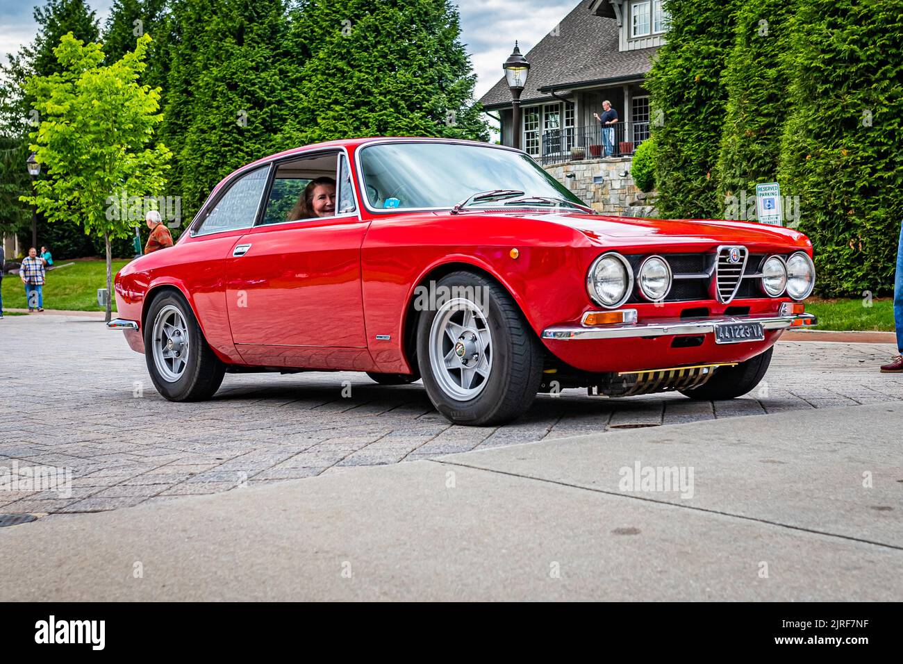 Highlands, NC June 10, 2022 Low perspective front corner view of a 1970 Alfa Romeo 1750 GTV