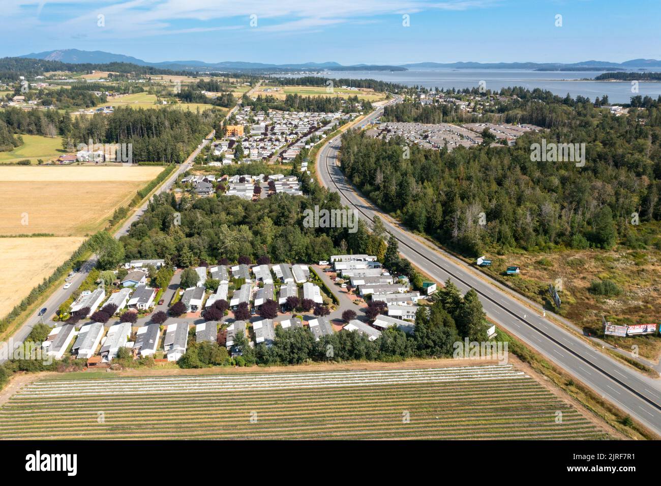 An aerial view of Saanich Peninsula from Central Saanich, BC, Canada