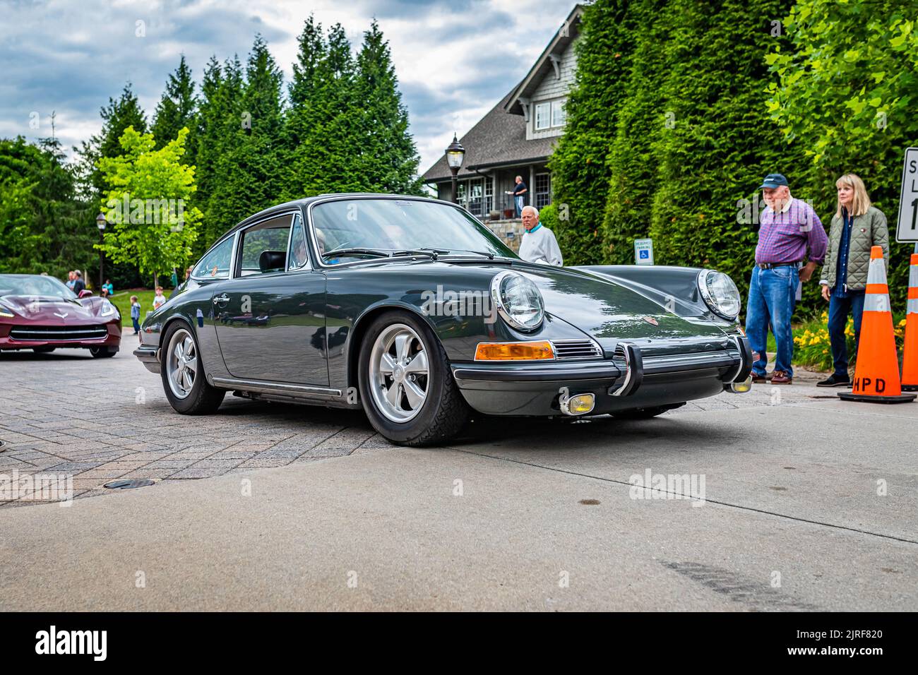 Highlands, NC June 10, 2022 Low perspective front corner view of a 1966 Porsche 911 Hardtop